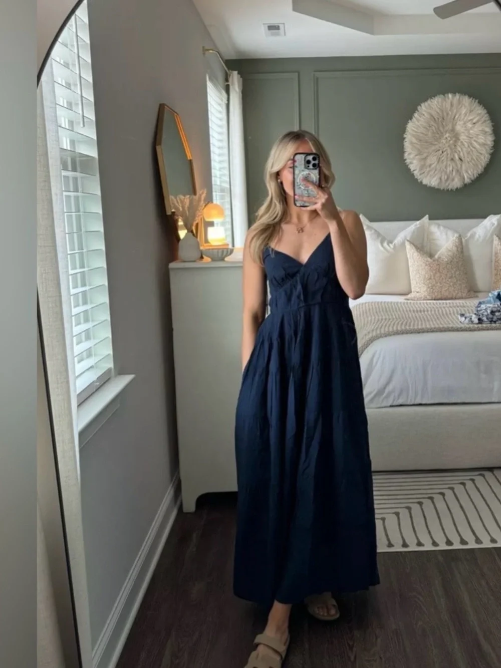 Abercrombie & Fitch Navy Tiered V-Neck Maxi with Spaghetti Straps With Pockets